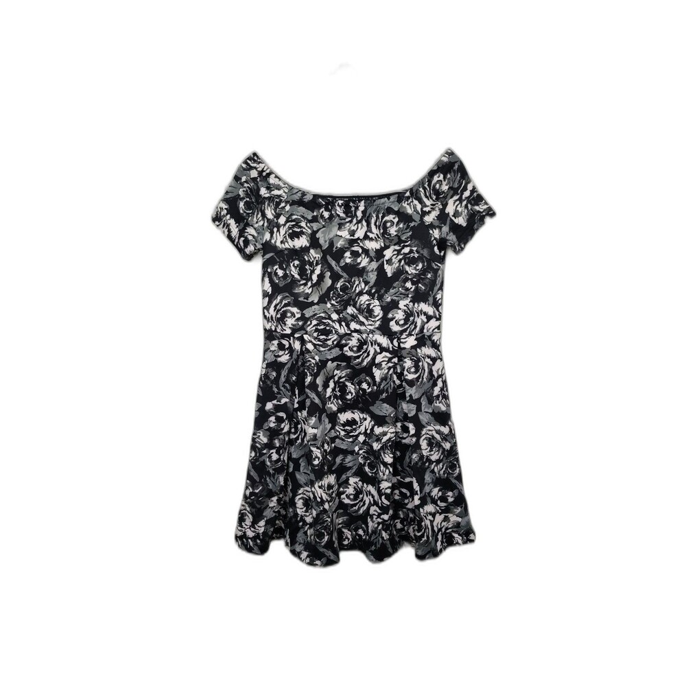 Justfab Floral Dress Black and White Skater Y2K Dress Size Medium NWT